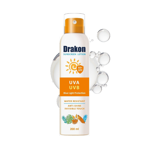 Drakon Sunscreen Lotion SPF 50+ UVA/UVB Blue Light Protection – Water Resistant (200ml)