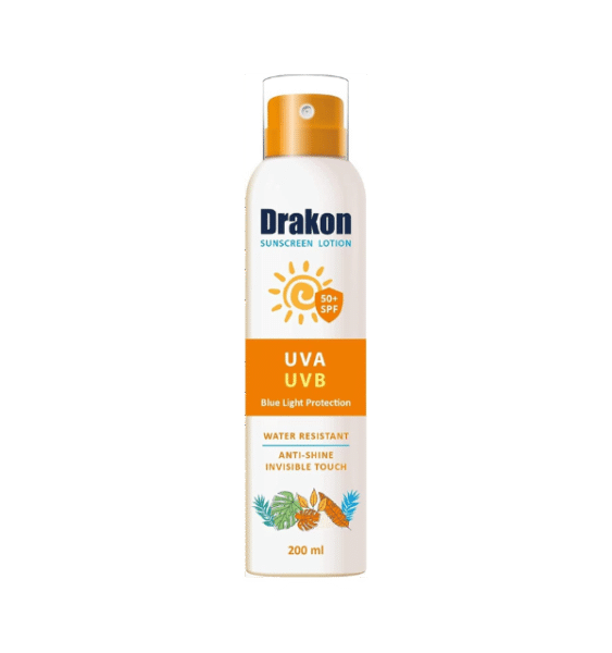 Drakon Sunscreen Lotion SPF 50+ UVA/UVB Blue Light Protection – Water Resistant (200ml)